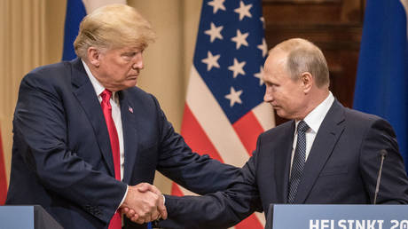 Donald Trump and Vladimir Putin pictured during a joint press conference on July 16, 2018 in Helsinki, Finland.
