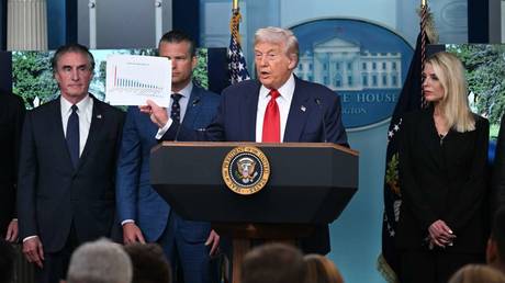US President Donald Trump delivers a speech during a press conference at White House in Washington DC, United States on August 11, 2025.