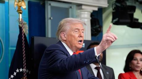 US President Donald Trump holds a press conference in Washington, DC, on August 11, 2025.