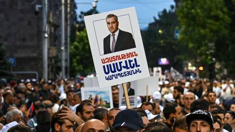 FILE PHOTO: A rally in support of Samvel Karapetyan is held in Yerevan, Armenia, on July 4, 2025.