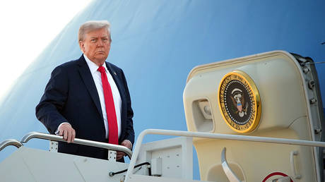 US President Donald Trump boards Air Force One on August 15, 2025 in Maryland to travel to Alaska for talks with Russian President Vladimir Putin.