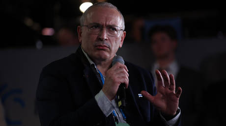 FILE PHOTO: Former head of Yukos oil company Mikhail Khodorkovsky speaking during a conference.