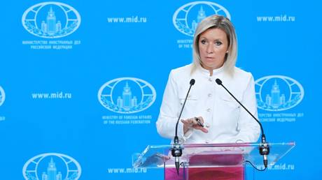 FILE PHOTO: Russian Foreign Ministry spokeswoman Maria Zakharova delivering her weekly briefing in Moscow.