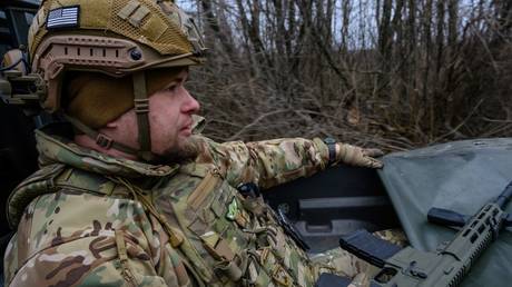 A Ukrainian soldier wearing a US flag military patch, north of Kharkov, January 18, 2025.