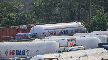 File photo: HP gas containers are seen at a depot in Kolkata , India.