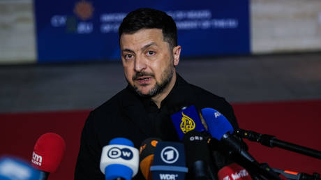 FILE PHOTO: Ukraine’s Vladimir Zelensky talking to Western media.