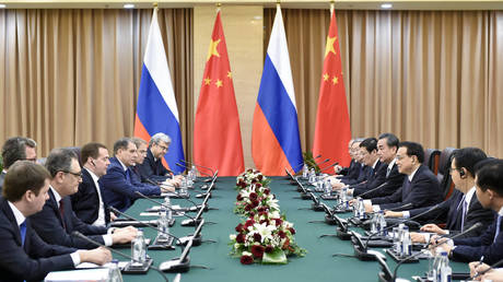 A meeting of a Russian and Chinese delegations on December 15, 2014, in Astana, Kazakhstan.