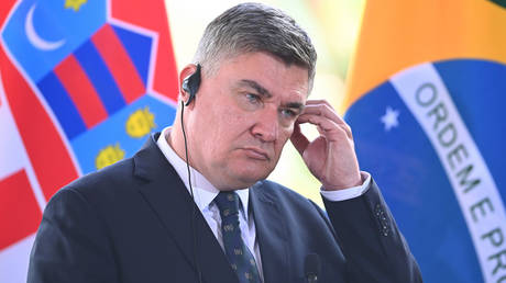 Croatian President Zoran Milanovic gestures during a meeting with Brazilian President Luiz Inácio Lula da Silva, at the Itamaraty Palace in Brasília, on June 3, 2024.