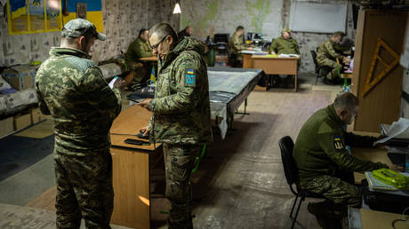 An interior view of an operations center located on the outskirts of Kharkov, Ukraine on February 20, 2023.