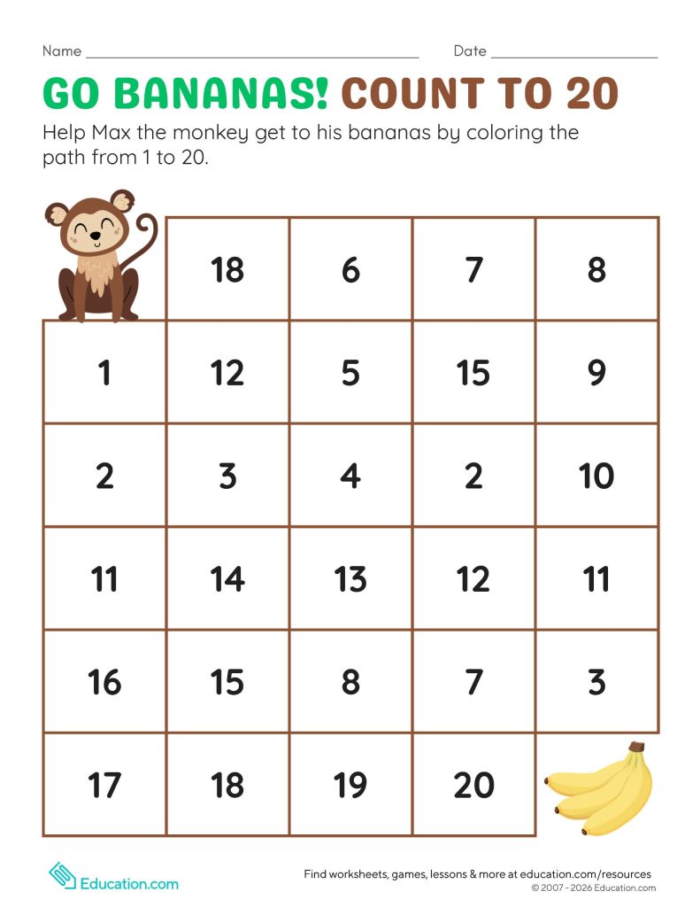 Go Bananas! Count to 20 worksheet